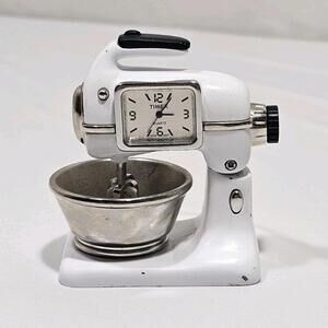 Miniature White Metal Color Timex Mix Master Kitchen Clock Working New Battery
